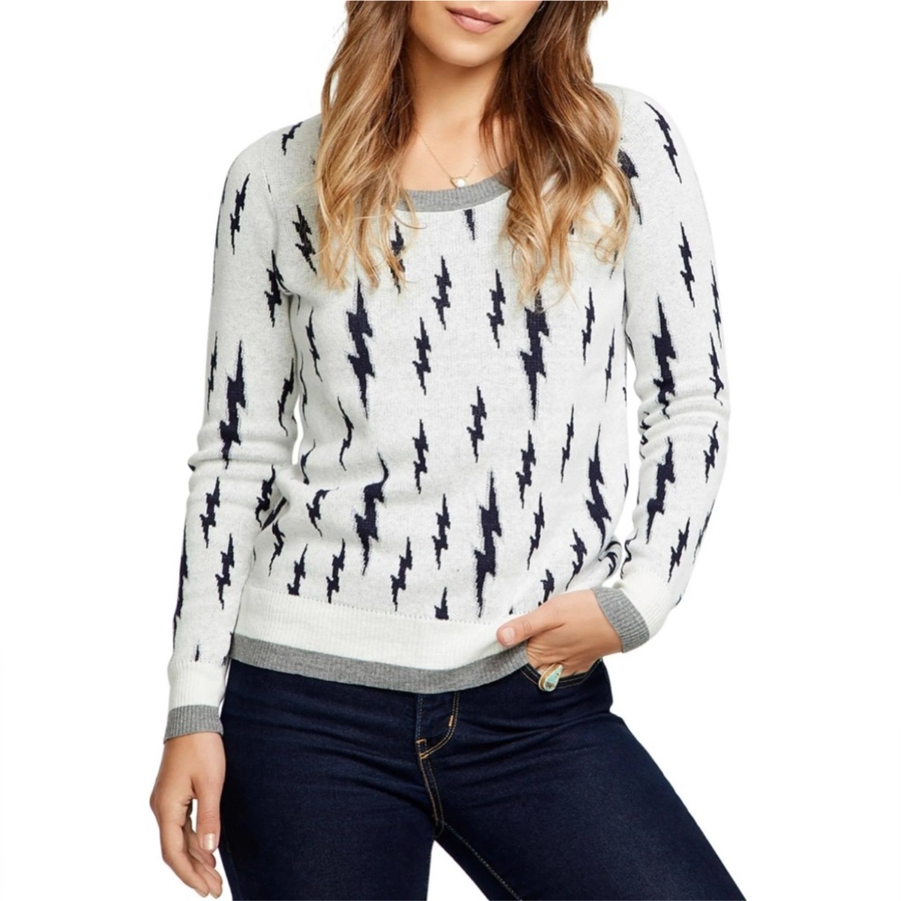 CHASER Lightning Bolt Cashmere & Cotton Pullover Sweater Women’s Sz MEDIUM $99